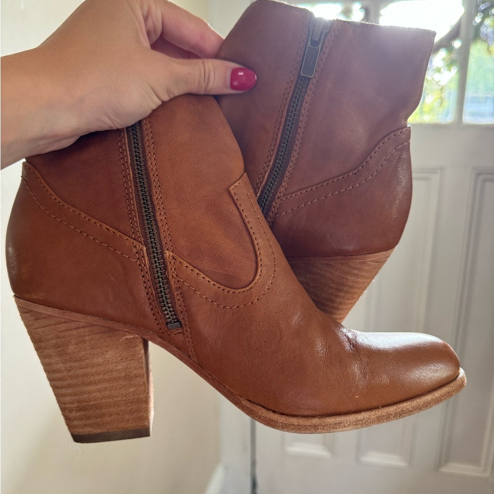 Frye Brown Heeled Boots with Stacked Wooden Heel - Picture 4 of 6